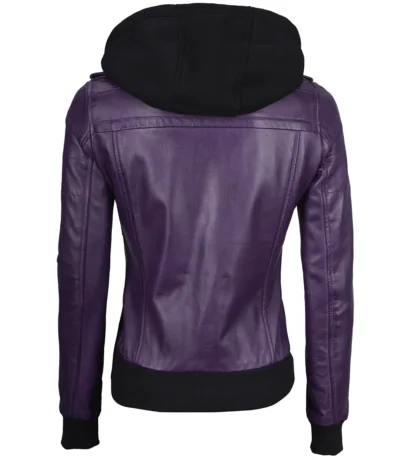 Beverly Women's Purple Hooded Leather Jacket