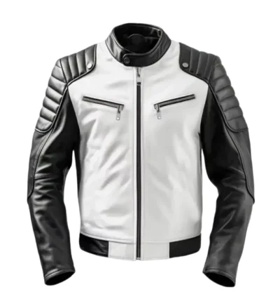Boksburg Men's Black & White Biker Leather Jacket