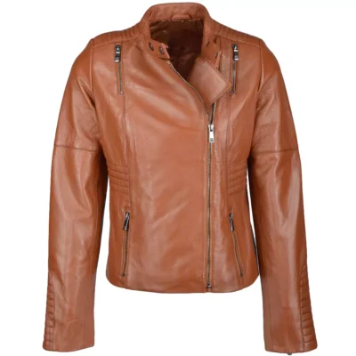 Burnie Women's Brown Leather Moto Jacket