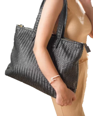 Burress Woven Black Leather Bag