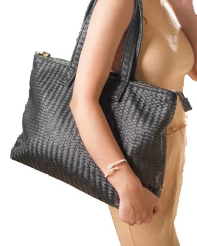 Burress Woven Black Leather Bag
