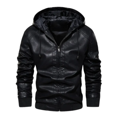 Claremont Men's Black Hooded Leather Jacket