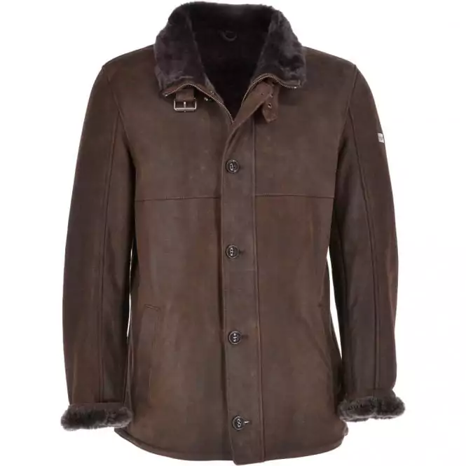 Clayton Men's Brown Sheepskin Leather Coat