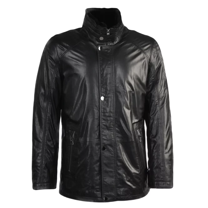 Clinton Men’s Black Lambskin Leather Coat