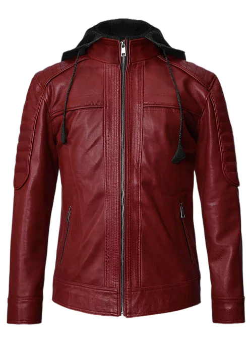 Clovis Men's Red detachable hood Leather Jacket