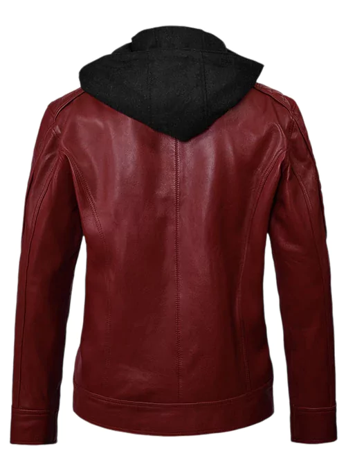 Clovis Men's Red detachable hood Leather Jacket