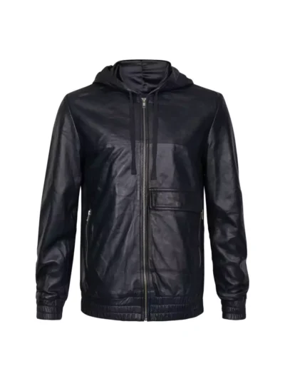 Concord Men's Black Hooded Leather Jacket