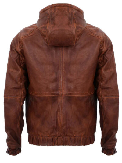 Darien Men's Brown Leather Hooded Bomber Jacket