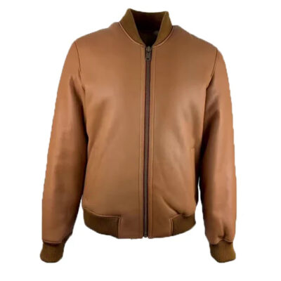 Davis Men's Tan Shearling Bomber Leather Jacket