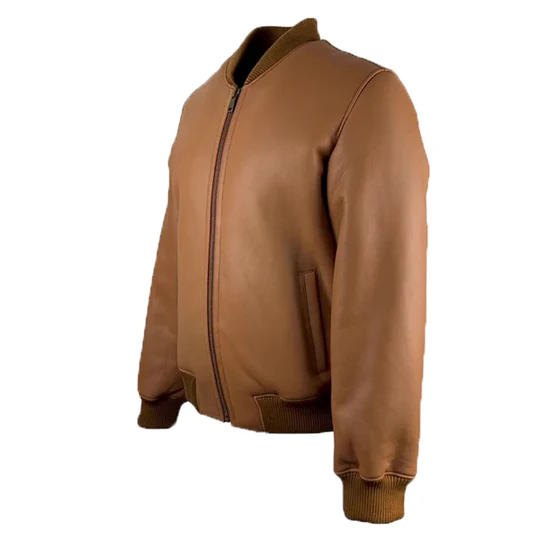 Davis Men's Tan Shearling Bomber Leather Jacket