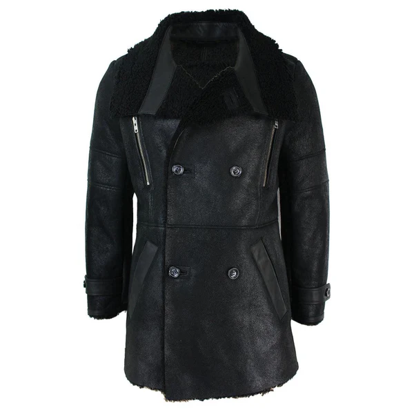 Derek Men's Black Double Breasted Sheepskin Coat