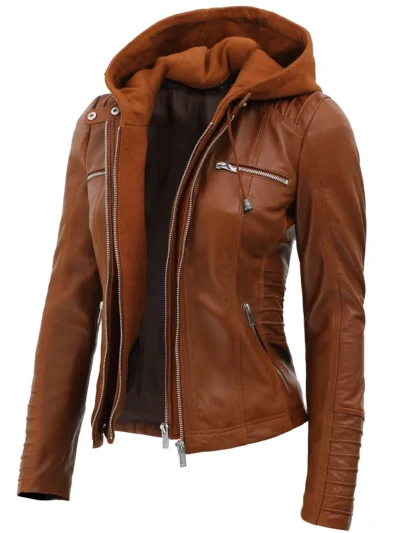 Durant Women's Hood Cafe Racer Leather Jacket