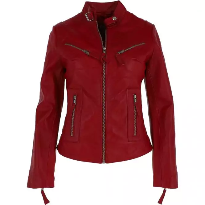 Dustin Women’s Red Moto Leather Jacket