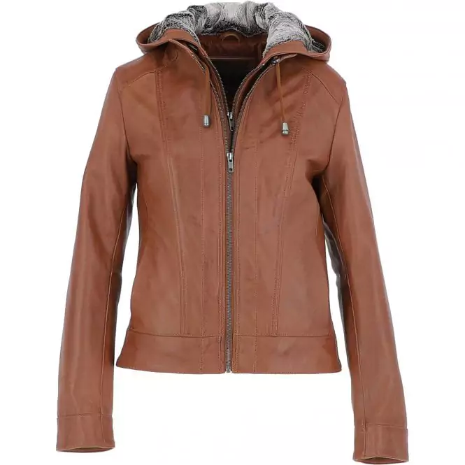 Edison Women's Brown Hood Leather Jacket