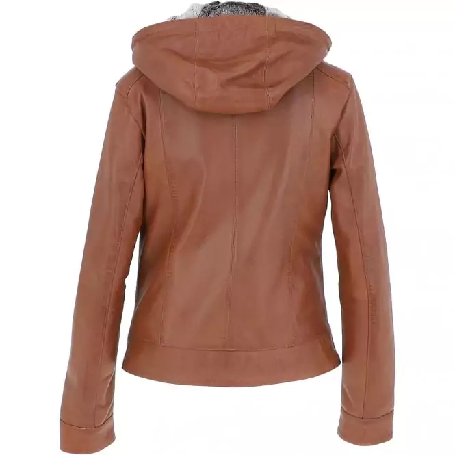 Edison Women's Brown Hood Leather Jacket