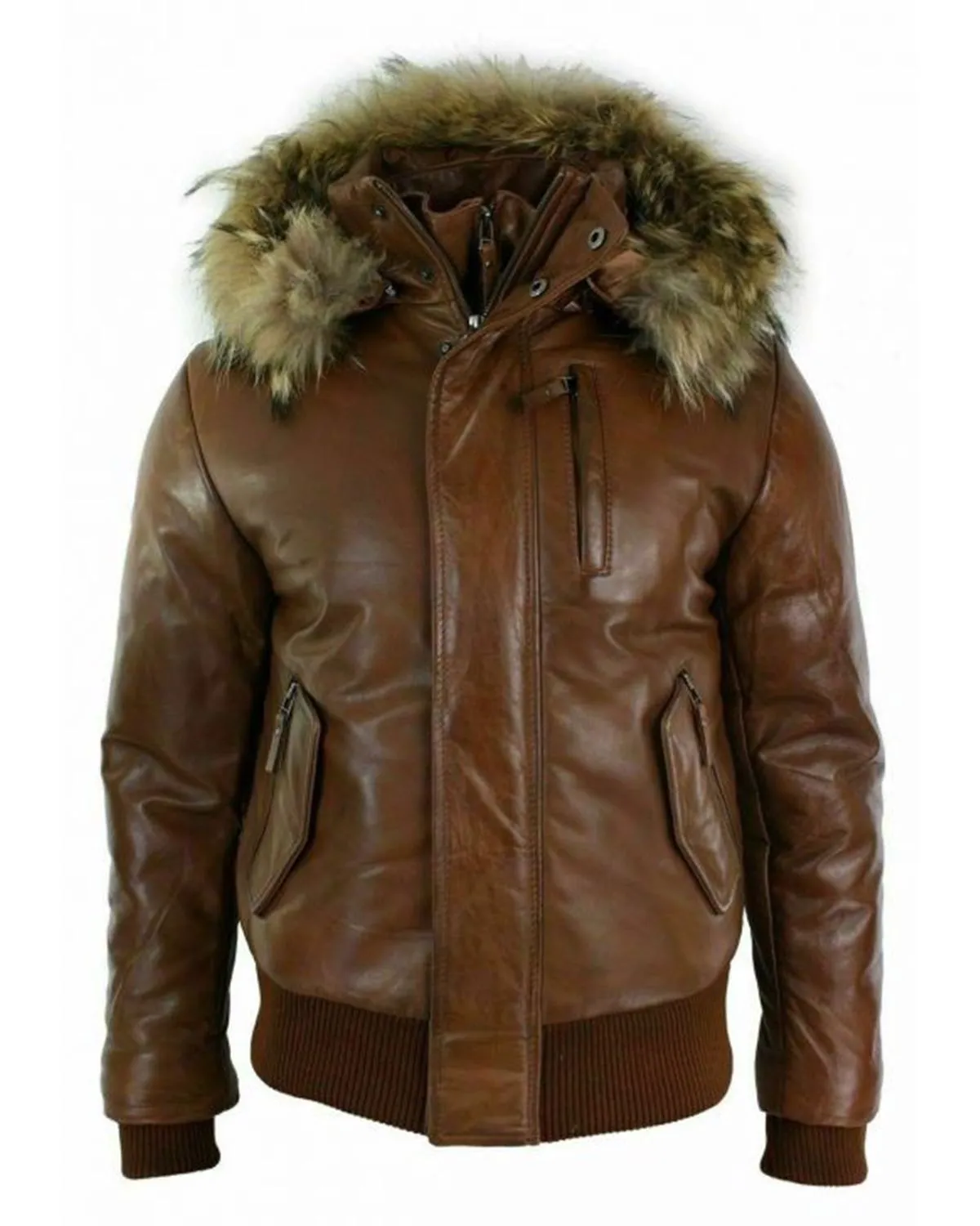 Edmond Men's Brown Hooded Bomber leather jacket