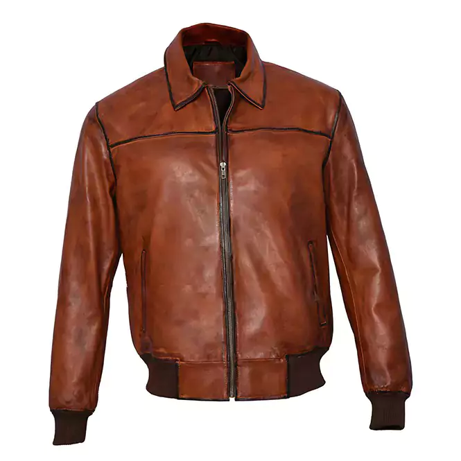 Elmhurst Men's Brown Leather Bomber Jacket