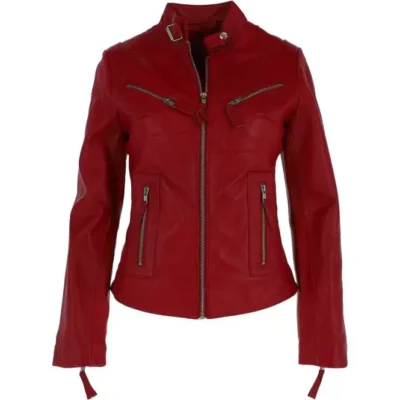 Everett Women’s Red Leather Biker Jacket