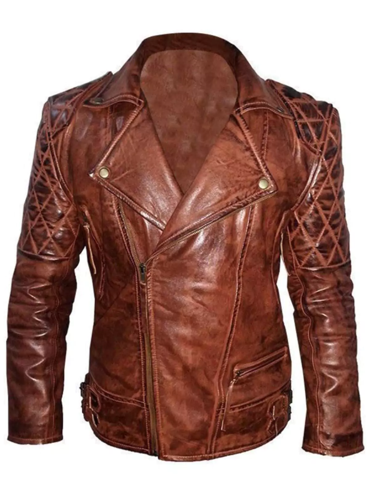 Ewan Men's Brown Vintage Leather Biker Jacket