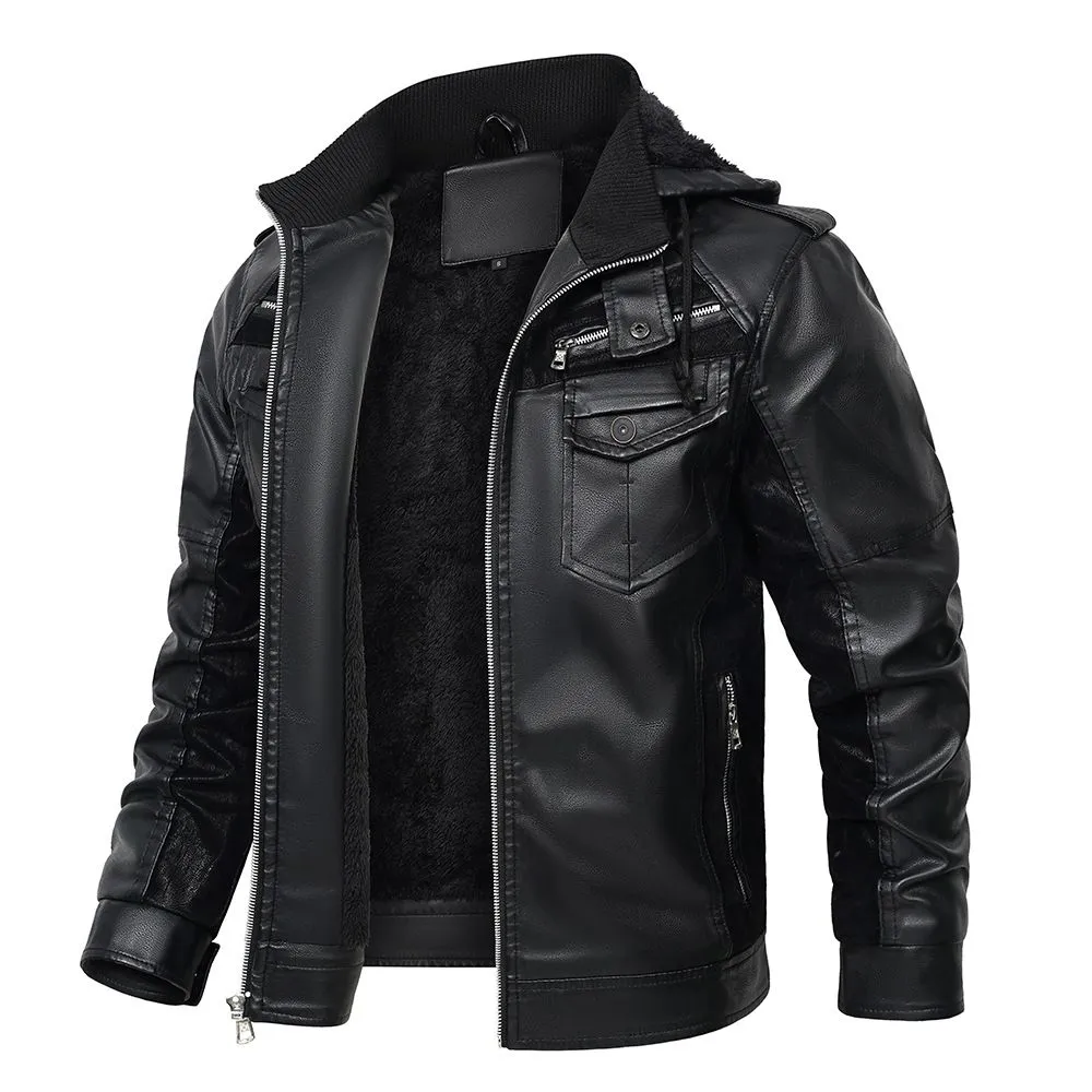 Fred Men's Black Hooded Leather Jacket