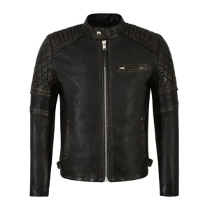 Fuller Men's Black Distressed Leather Biker Jacket
