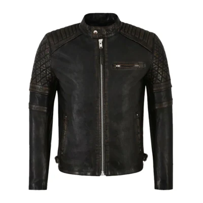 Fuller Men's Black Distressed Leather Biker Jacket