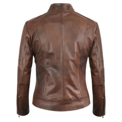 Galvez Women's Brown Distressed Cafe Racer Jacket