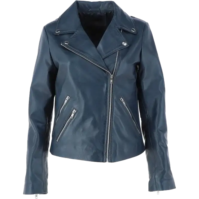 Grafton Women’s Blue Moto Leather Jacket