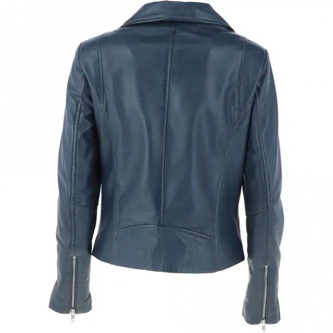 Grafton Women’s Blue Moto Leather Jacket