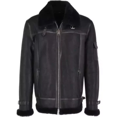 Grinnell Men's Black Sheepskin Pilot Jacket