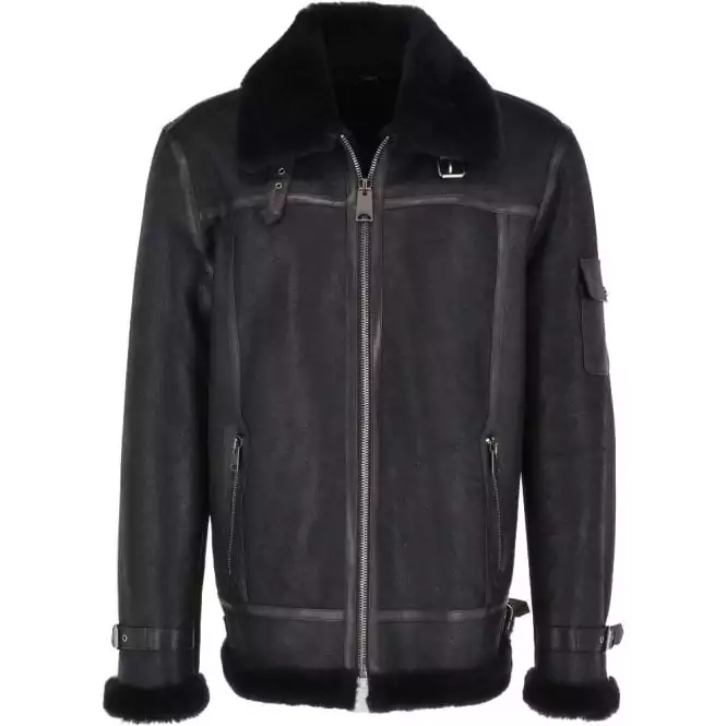 Grinnell Men’s Black Sheepskin Pilot Jacket