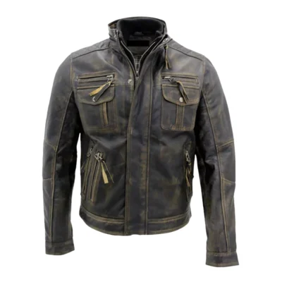 Harrison Men's Distressed Brown Vintage Cafe Racer Jacket