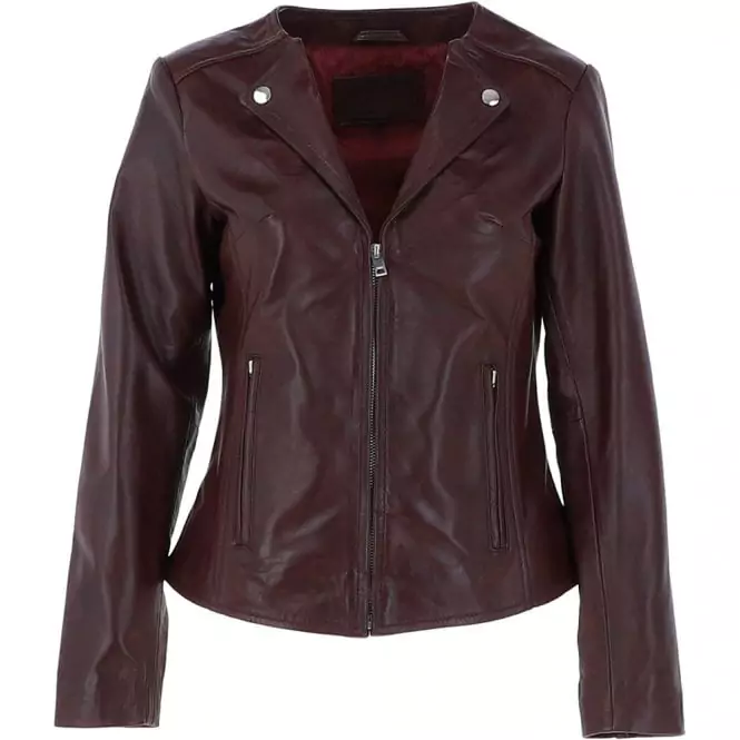 Hazard Women's Burgundy Moto Leather Jacket