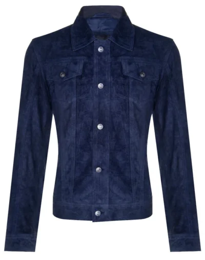 Hinton Men's Navy Blue Suede Leather Shirt