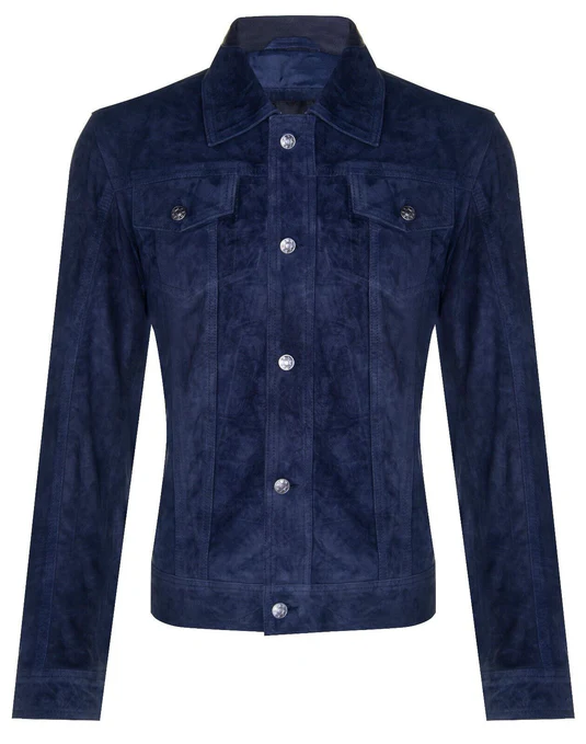 Hinton Men's Navy Blue Suede Leather Shirt