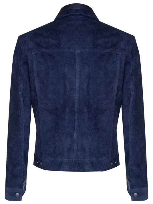 Hinton Men's Navy Blue Suede Leather Shirt