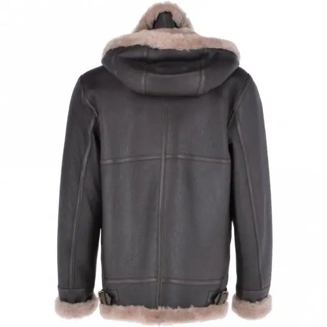 Hooded Brown Sheepskin Flying Jacket