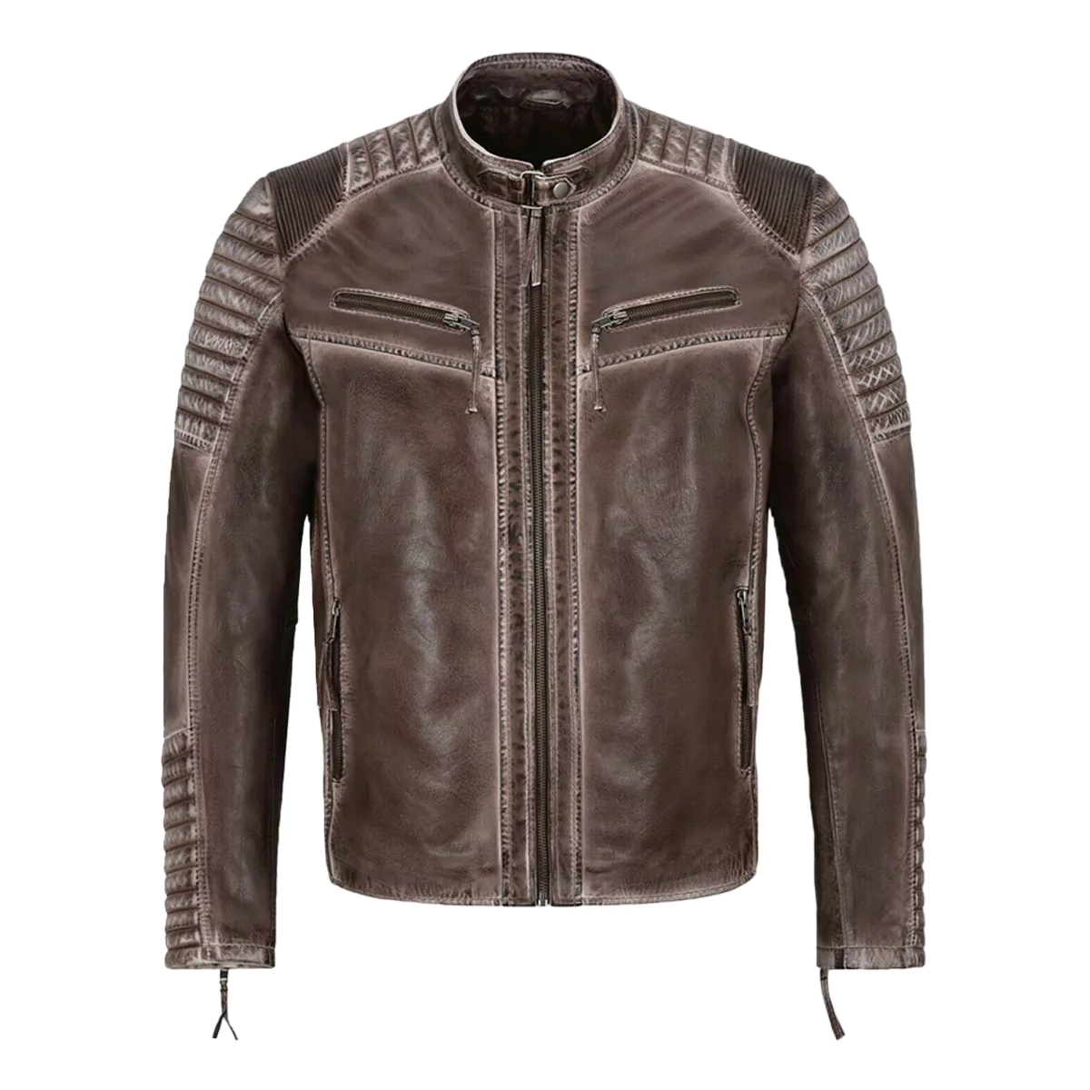 Jarvis Men's Brown Distressed Leather Biker Jacket