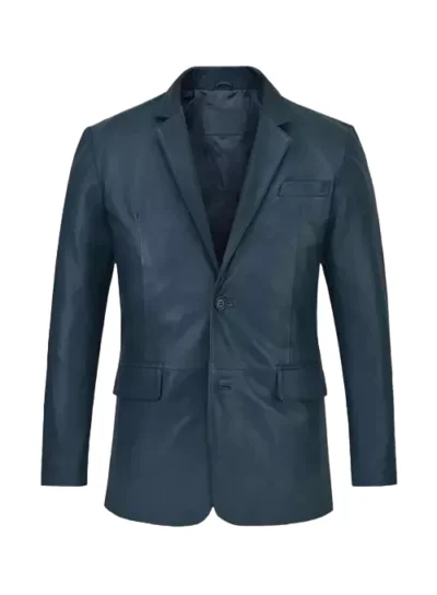 Jorge Men's Navy Blue Leather Blazer