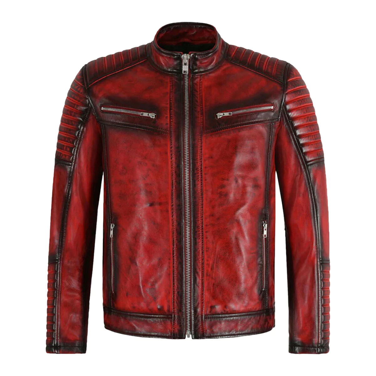 Kyle Men's Red Moto Vintage Leather Jacket