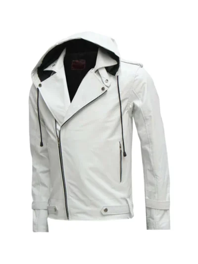 Lewisburg Men's White detachable Hood Leather Jacket