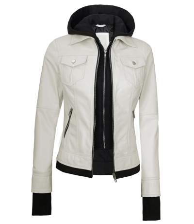 Livonia Women's Off White Hooded Leather Jacket