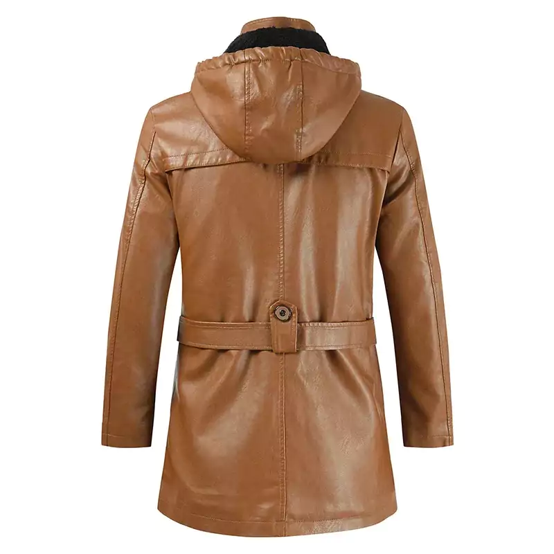 Longmont Men's Brown Detachable Hood Leather Coat