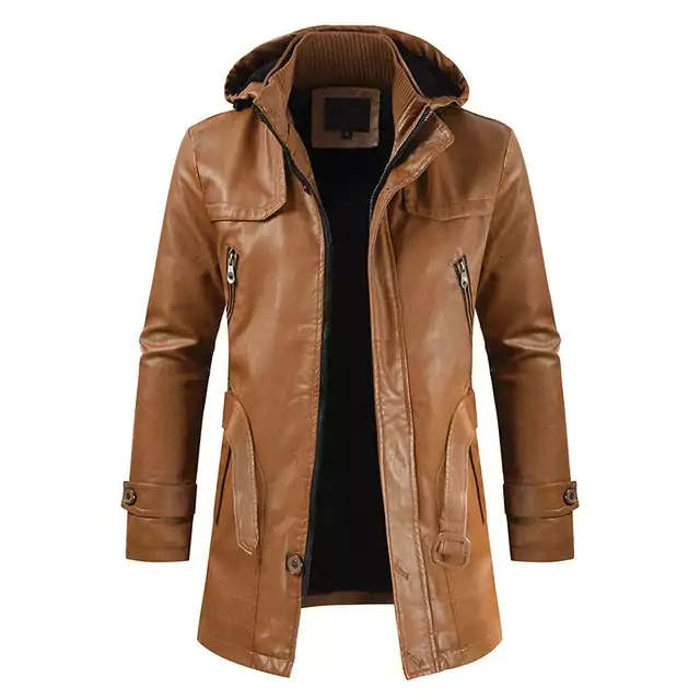 Longmont Men's Brown Detachable Hood Leather Coat