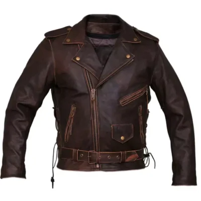 Luca Men's Distressed Brown Leather Motorcycle Jacket