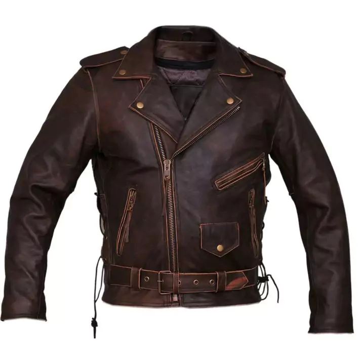 Luca Men's Distressed Brown Leather Motorcycle Jacket