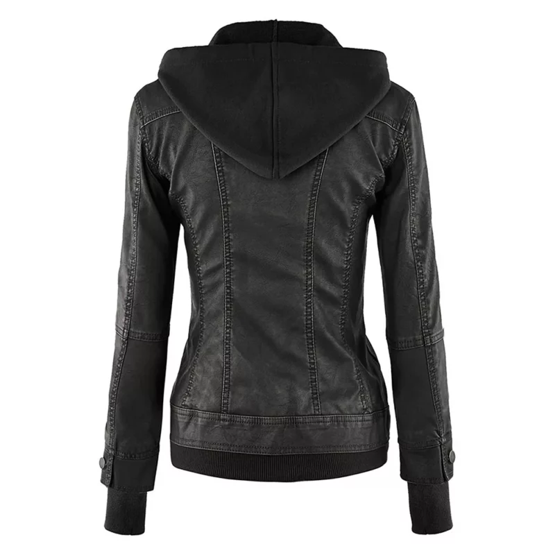 Lynchburg Women's Black Hooded Leather Jacket