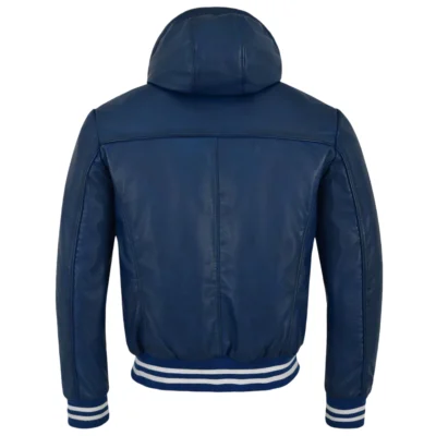 Madison Men's Blue Hooded Leather Bomber Jacket