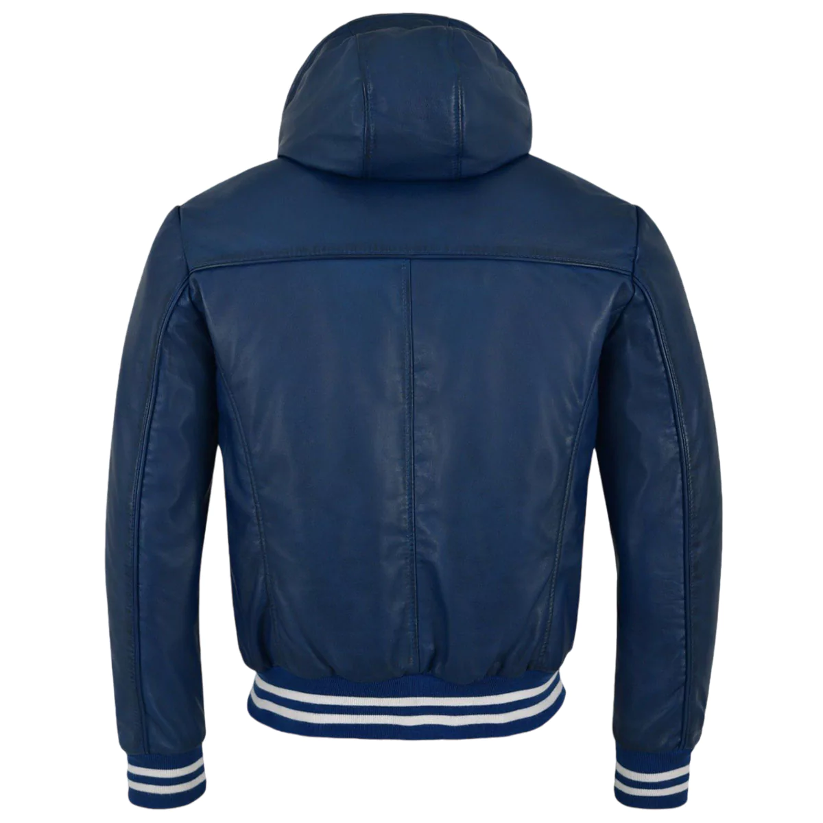 Madison Men's Blue Hooded Leather Bomber Jacket