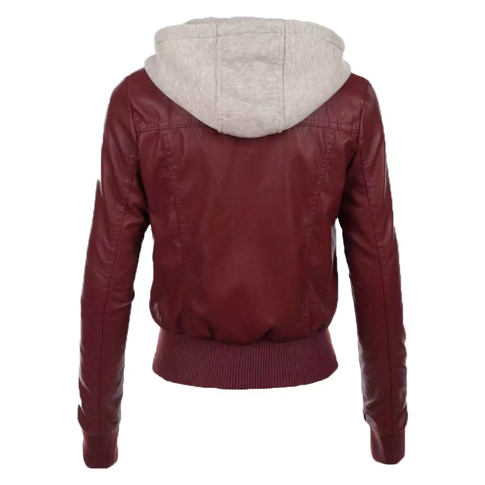 Madison Women's Red hooded Leather Jacket